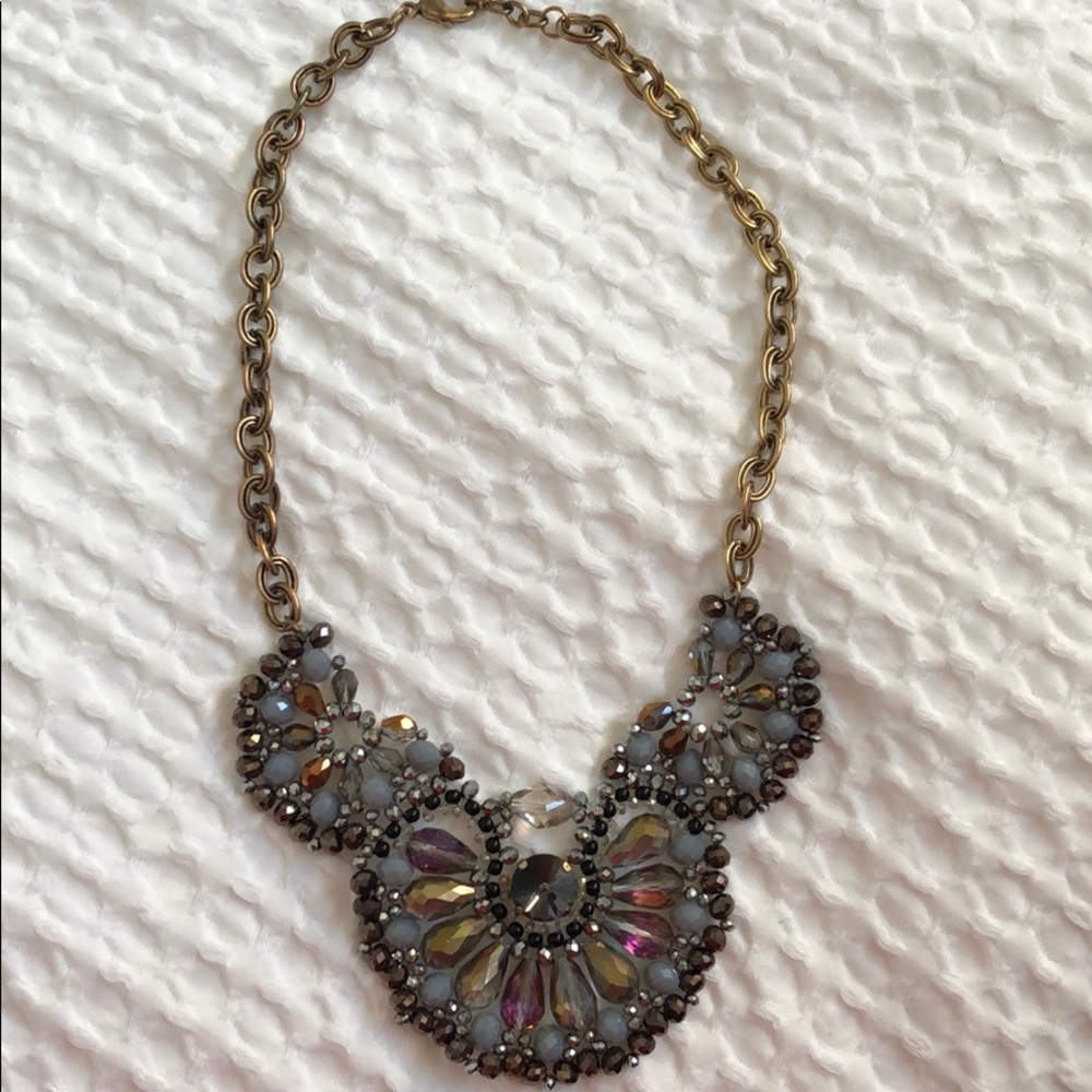 Beaded statement necklace on gold chain